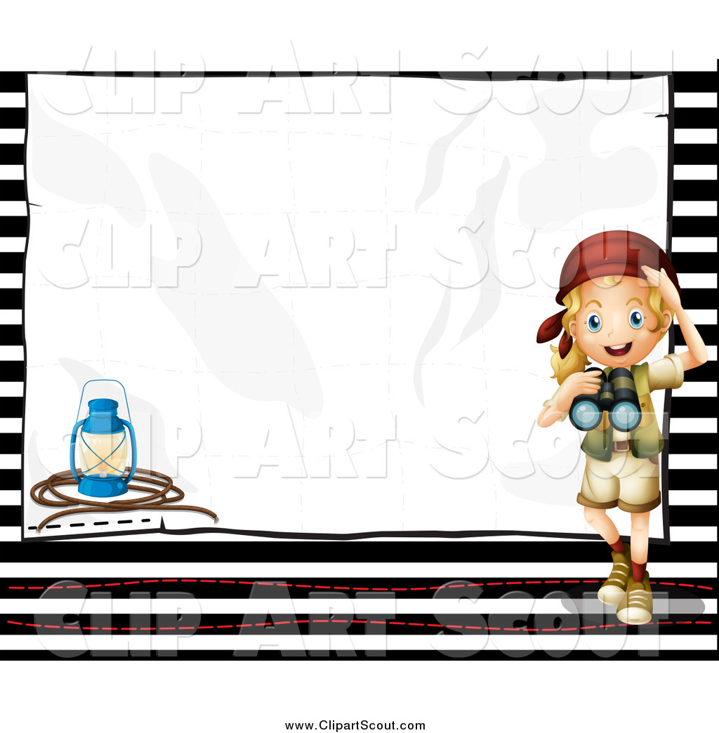 Clipart Of A Happy Blond Explorer Girl With Binoculars And A Lantern