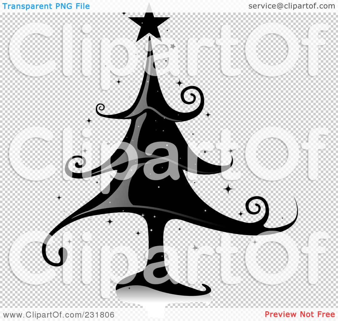 Free  Rf  Clipart Illustration Of A Shiny Black Elegant Christmas Tree