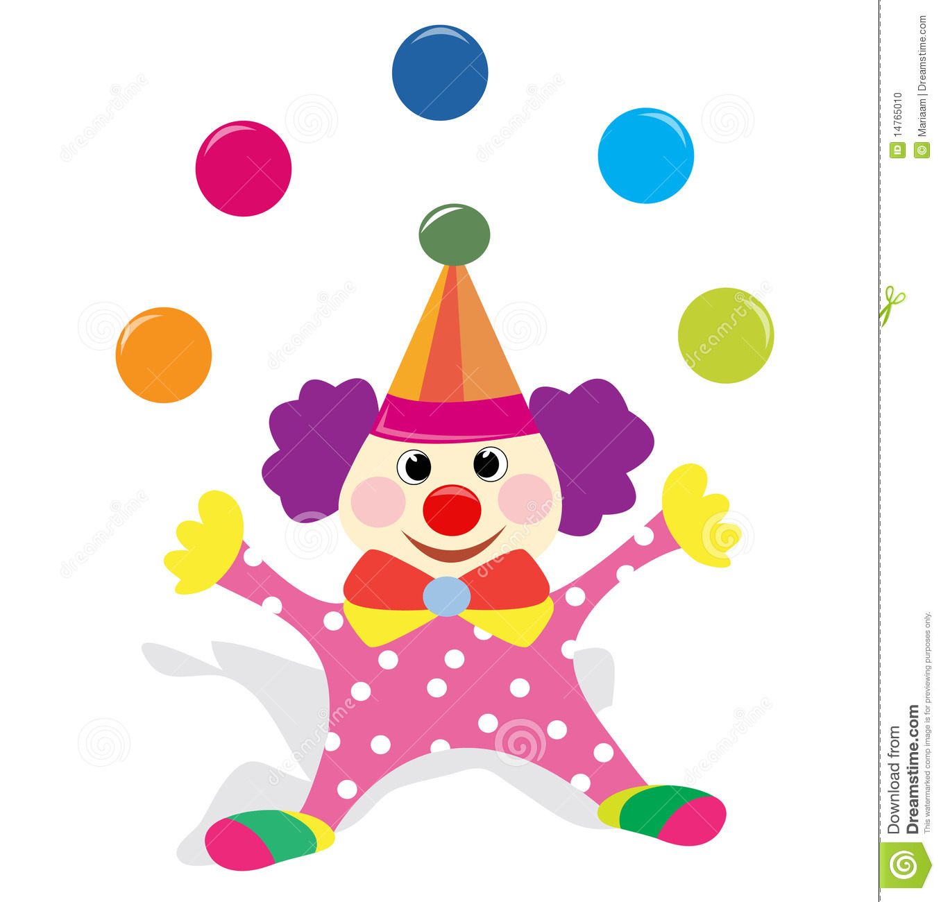 Happy Clown Juggling With Balls  Colorful Cartoon Sketch Isolated On