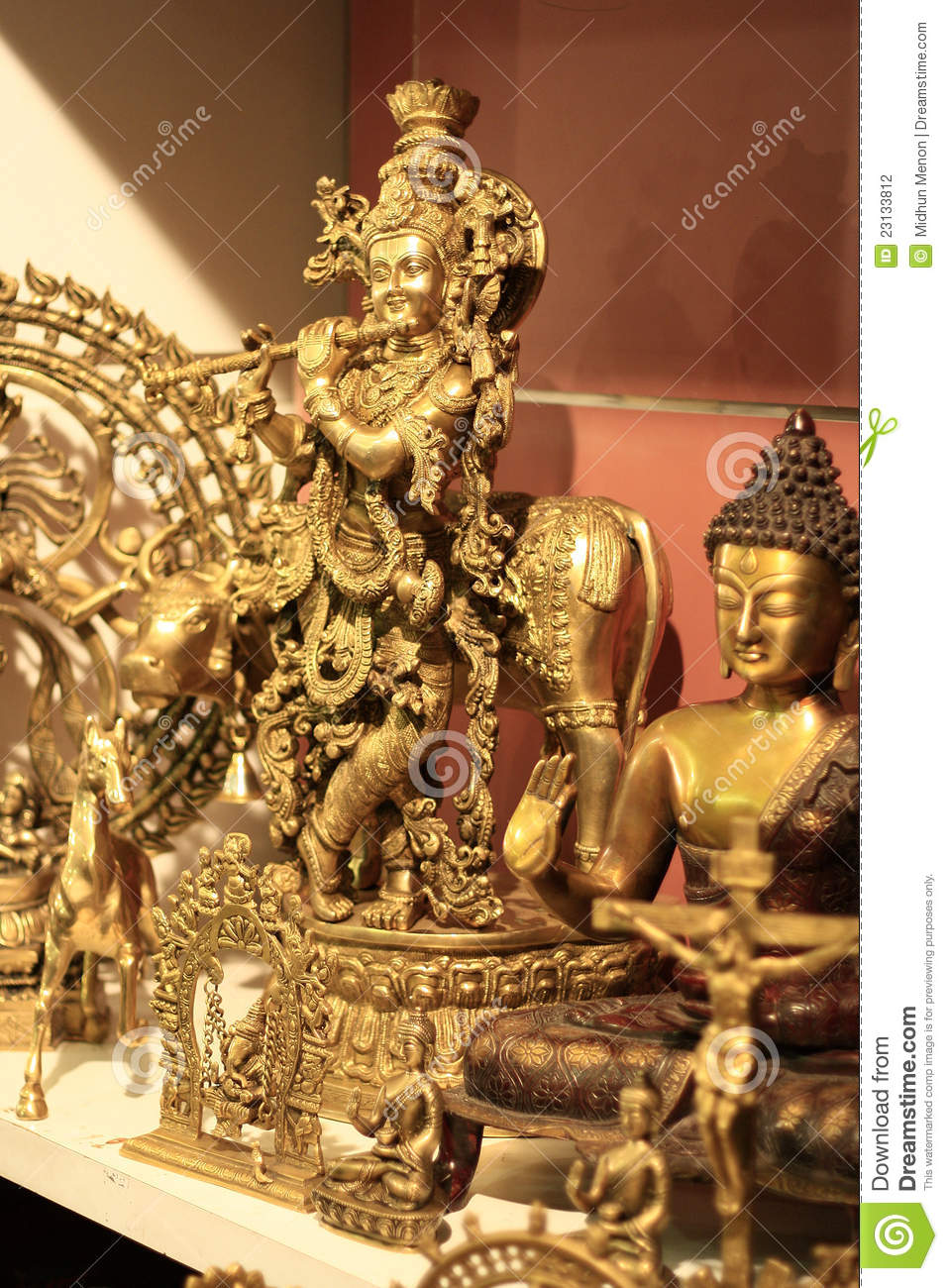 Hindu God Lord Krishna Handicraft Gold Idol Stock Photography   Image