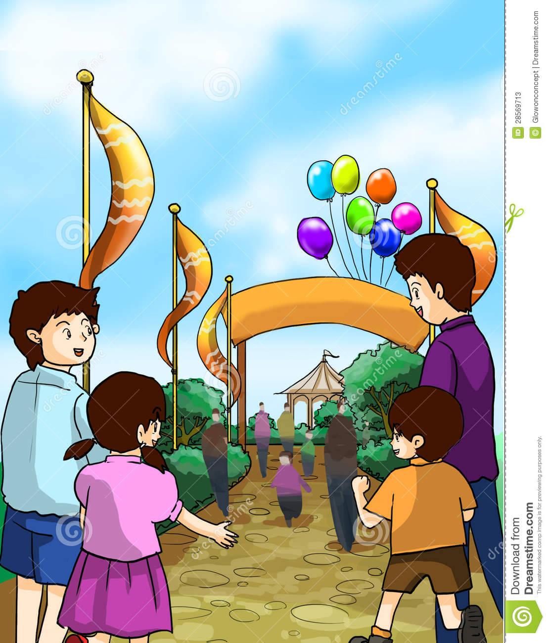 Kids And Families Go To A Fun Fair Festival  Lively Fun School Or