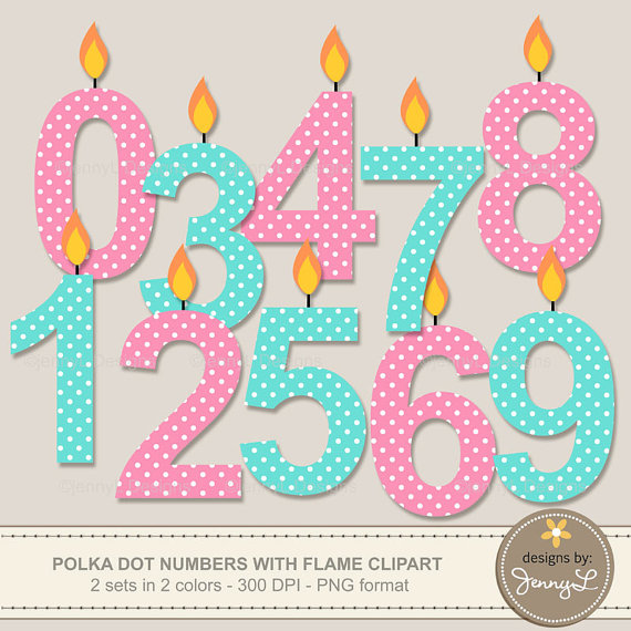 Polka Dot Number Candles Clipart Pink And Turquoise Birthday Party