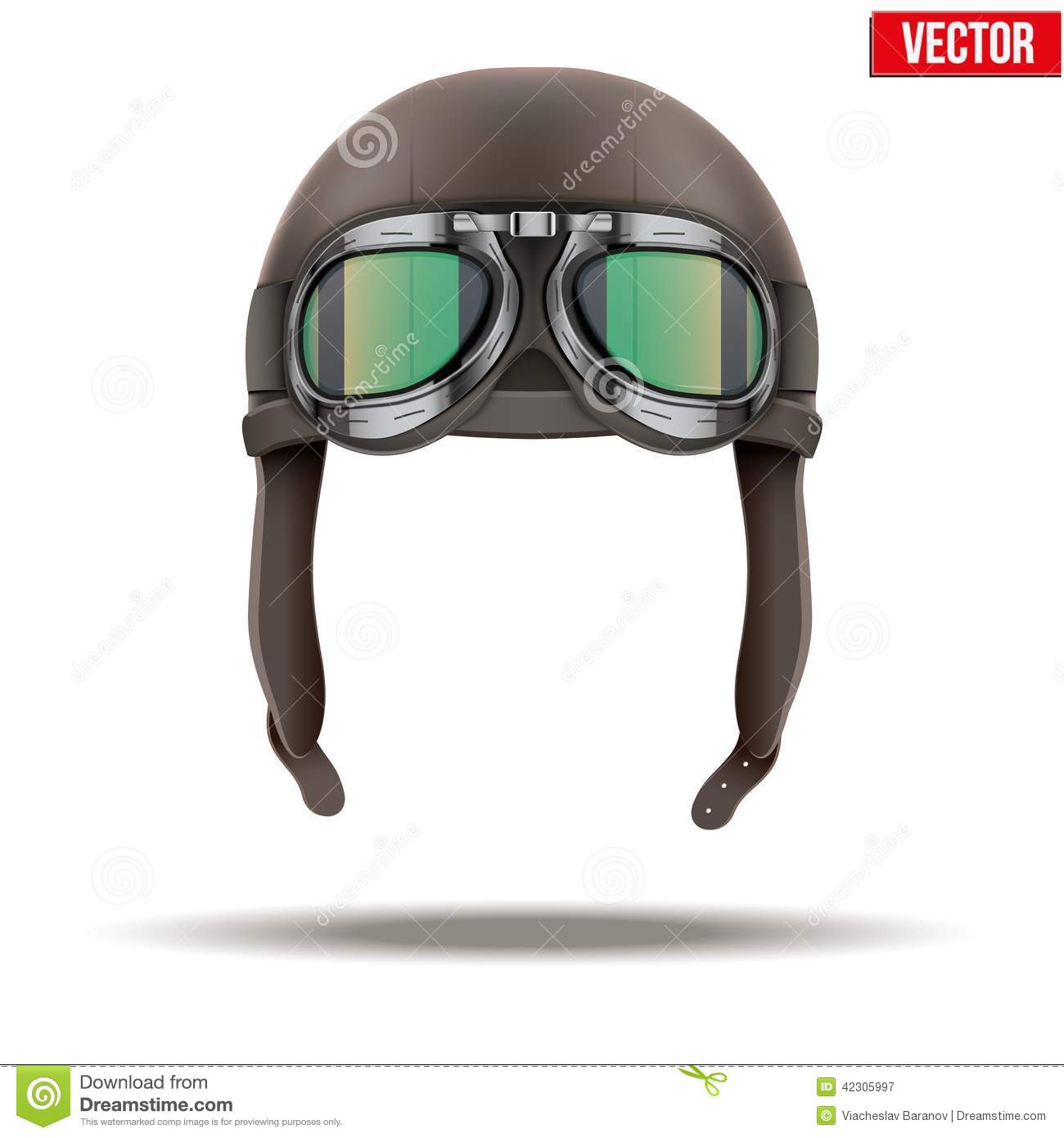 Retro Aviator Pilot Leather Helmet With Goggles  Vintage Object    