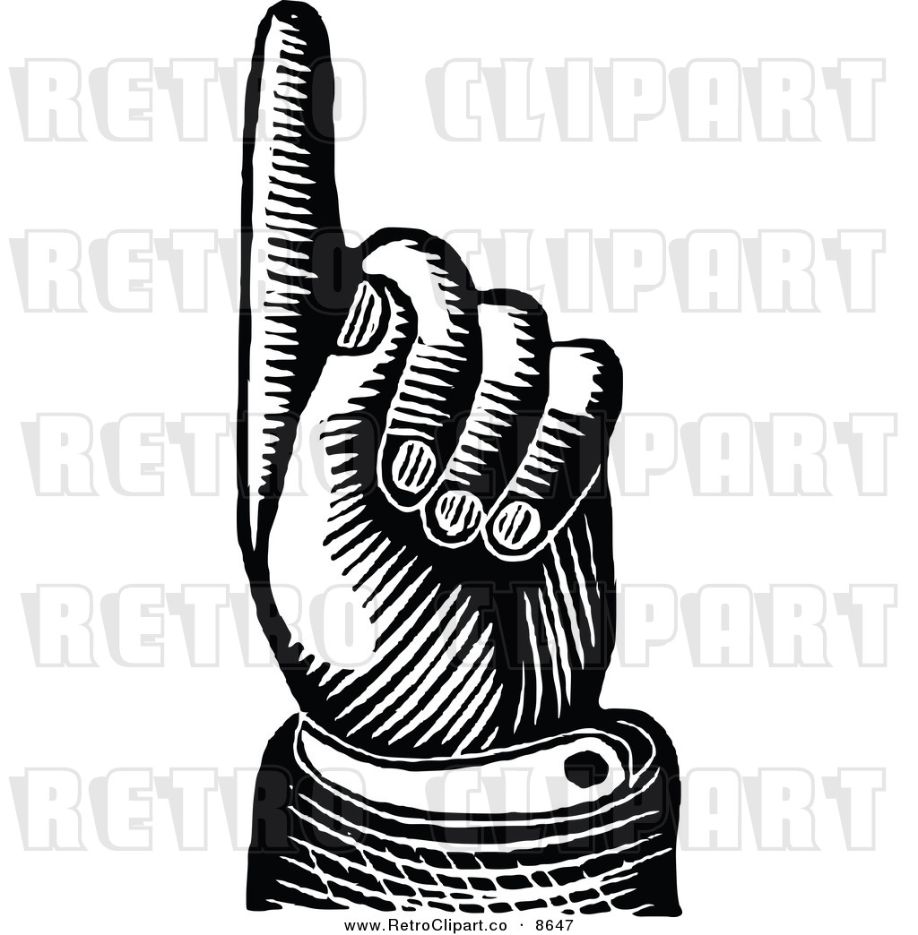 Vector Clipart Of A Retro Black And White Finger Pointing Up By Prawny    