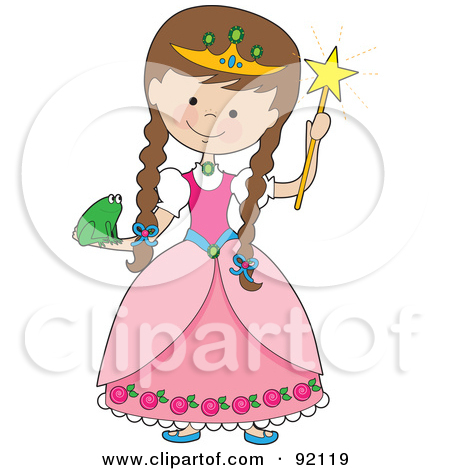 Brunette Girl Holding A Frog And Dressed In A Princess Costume