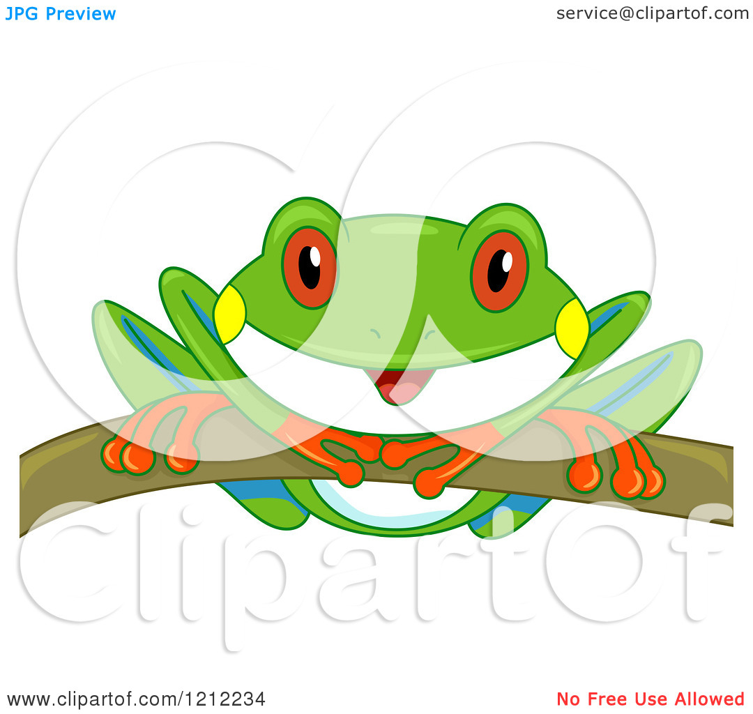 Cartoon Of A Cute Curious Tree Frog On A Branch   Royalty Free Vector