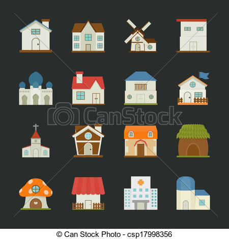 Clipart Vector Of City And Town Buildings Icons  Flat Design  Eps10