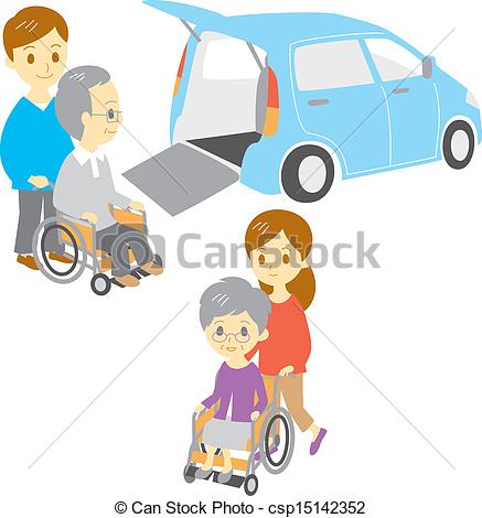 Clipart Vector Van Oud Mensen Wheelchair Besturen Nemen Wandeling    