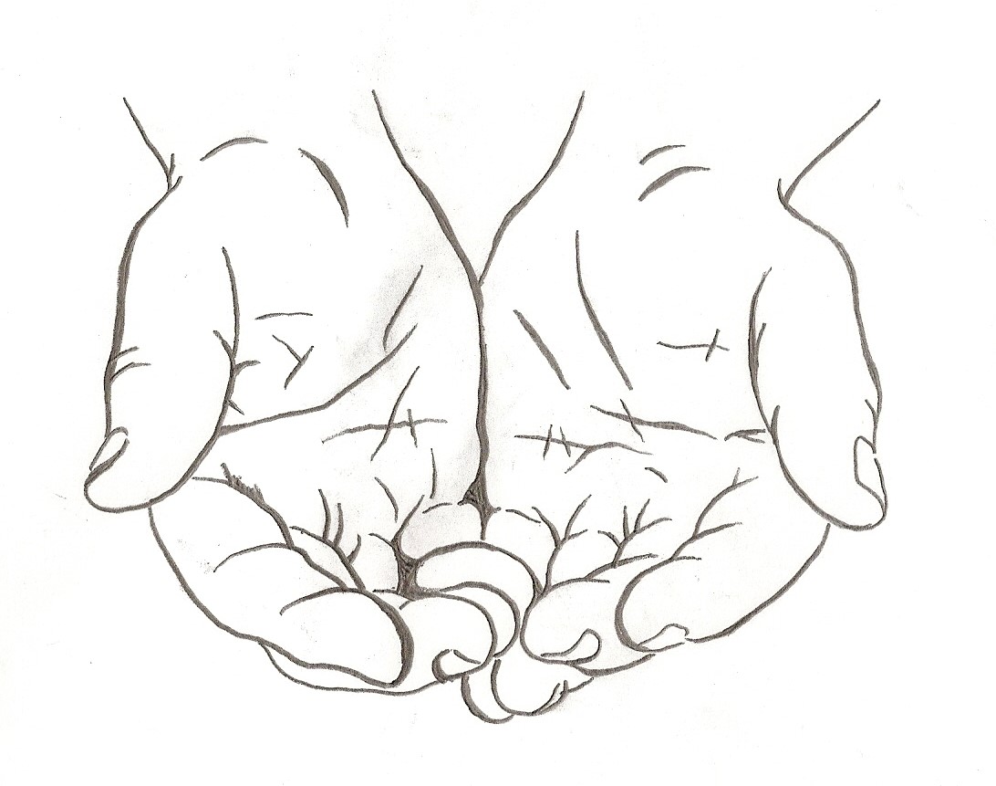 Cupped Hands Water Line Drawing Of Hands