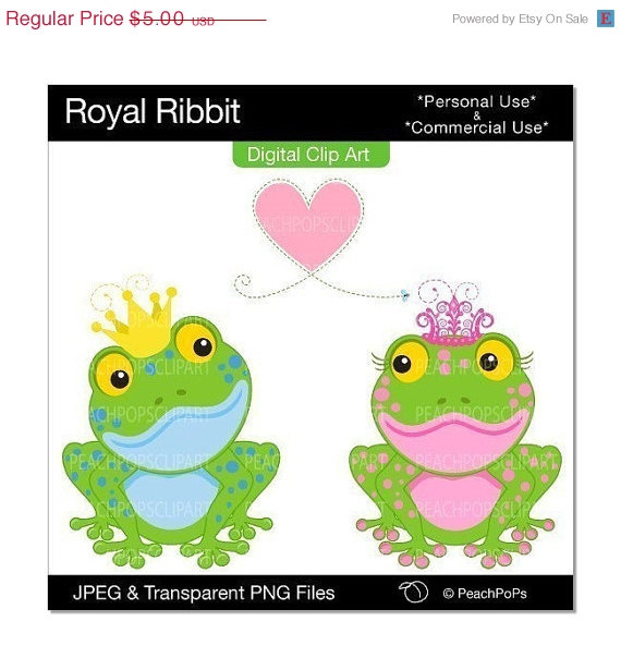 Cute Frog Clip Art Digital Clipart Frog Prince Princess Love Boy Girl