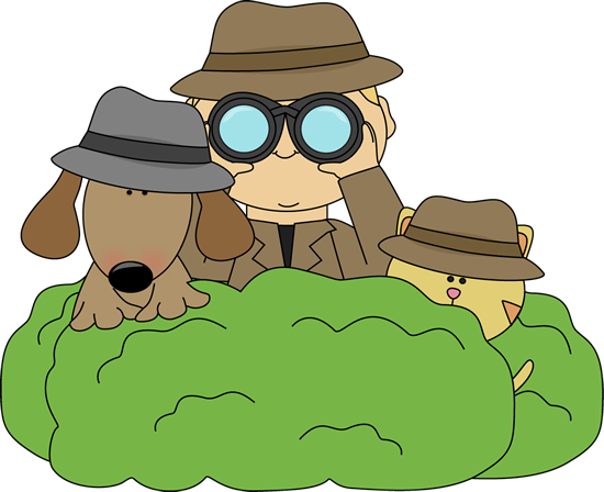 Detective In Bushes With Cat And Dog Clip Art Image   Detective Hiding