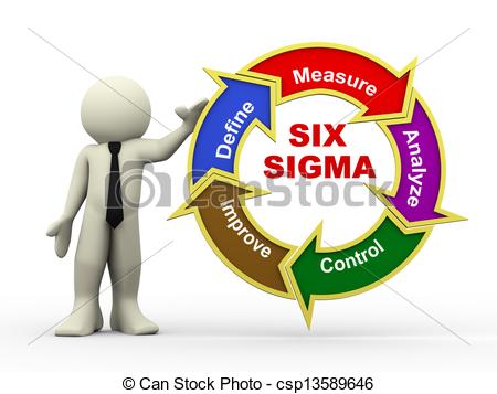 Drawing Of 3d Businessman And Six Sigma Flowchart   3d Illustration Of