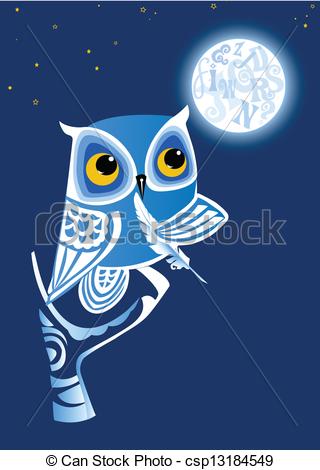 Eps Vector Of Night Owl Writer   Night Owl Writer Moon With Letters