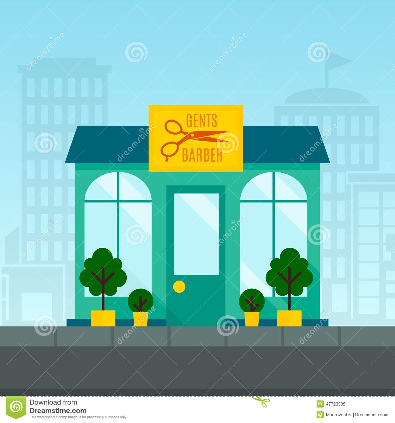 Front Window With Town On Background Flat Vector Illustration
