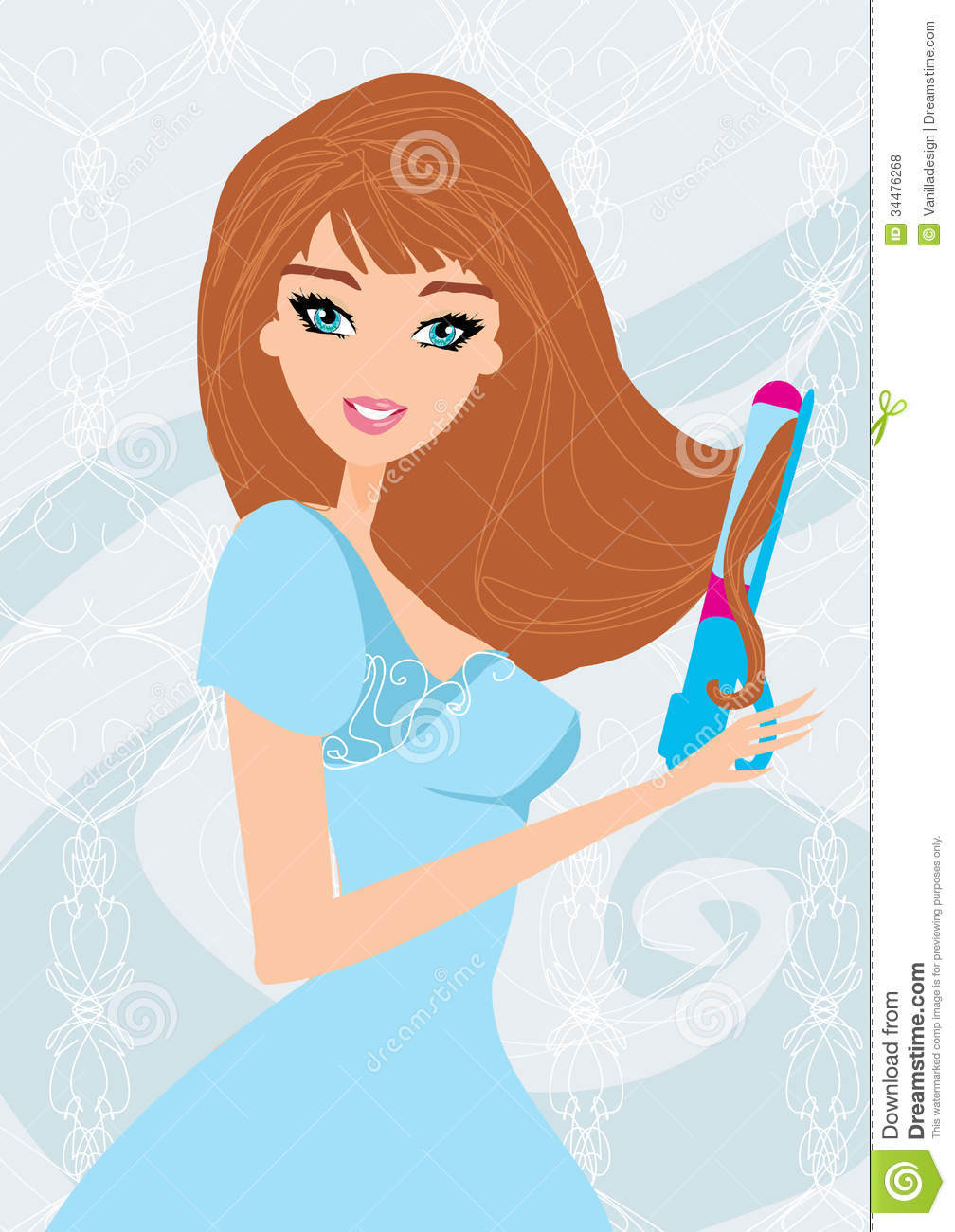 Hair Flat Iron Clipart Woman Using Curling Iron To