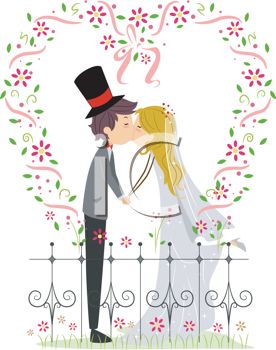 Iclipart   Clipart Illustration Of A   Wedding Couple Kissing In A