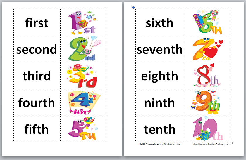 Ideas   Grades K 8  Ordinal Words And Numbers Matching Activity