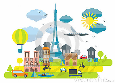 Stock Vector  Flat Design Illustration With Eiffel Tower In Paris Town