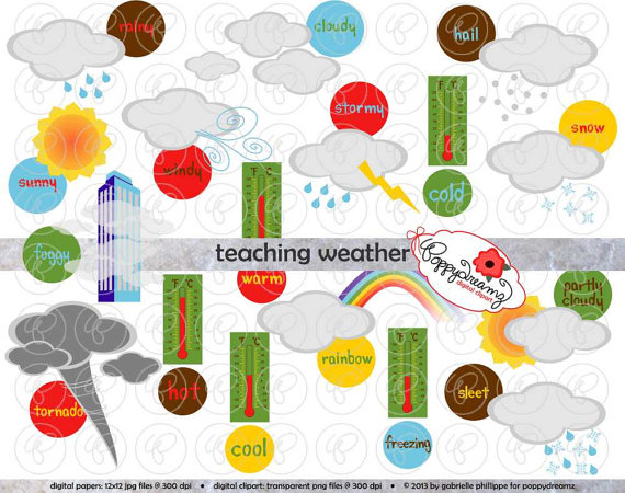 Teaching Weather Clipart Set  300 Dpi  School Teacher Clip Art Weather