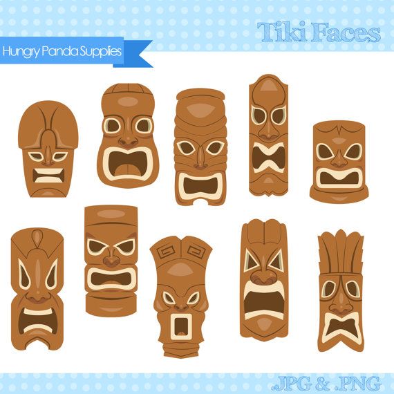 Tiki Mask Clipart Tiki Faces Clipart Tiki Statues Clip Art Hawaiian    