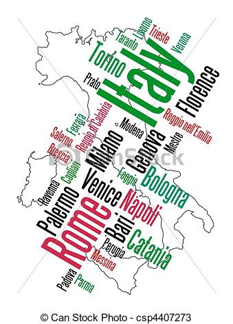 Vectors Of Italy Map And Cities   Italy Map And Words Cloud With    