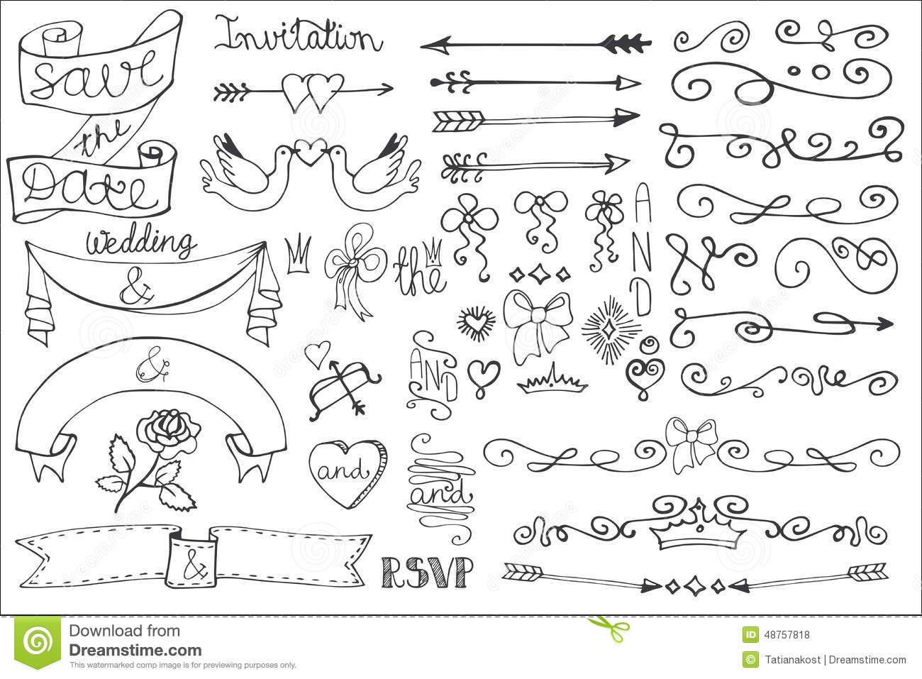 Wedding Ribbons Swirl Bordersdecor Set Doodle Stock Vector   Image