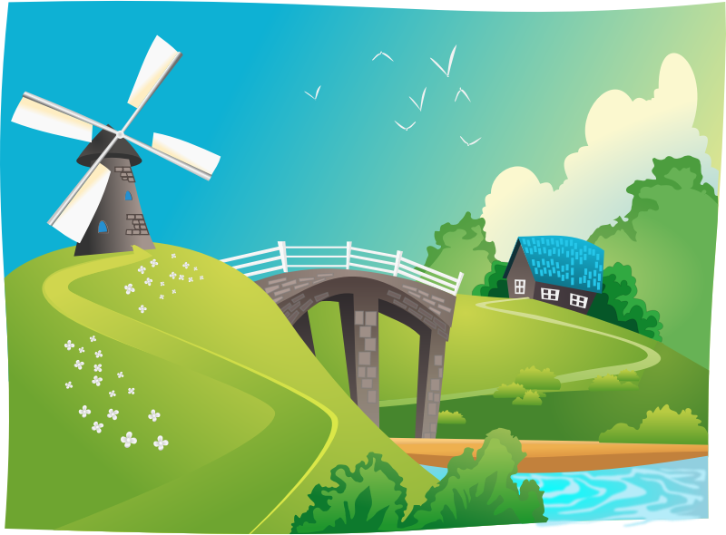 Windmill In Landscape By Cyberscooty