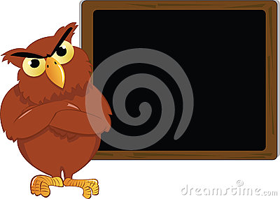 Angry Owl And A Blackboard Stock Photo   Image  27090910