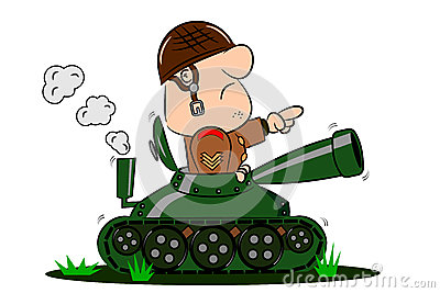 Cartoon Army Soldier In The Turret Of A Tank 