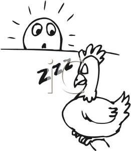 Clipart Image Of Black And White Rooster Sleeping While The Sun Rises