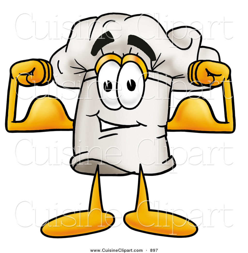 Clipart Of A Chefs Hat Mascot Cartoon Character Flexing His Strong Arm