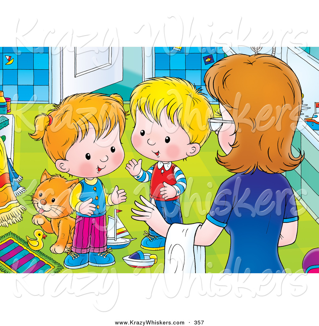 Critter Clipart Of A Helpful Mother Instructing Her Two Little