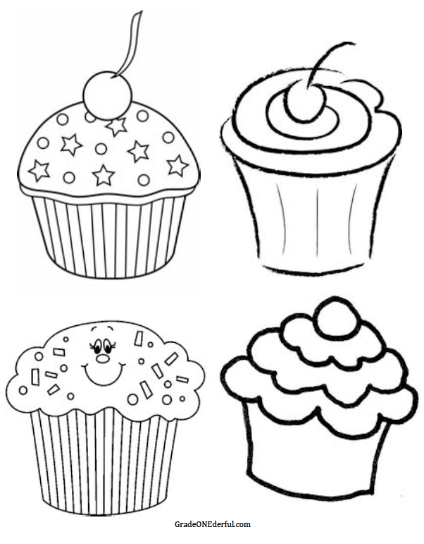 Grade Onederful  4 Different Black And White Clipart Cupcakes