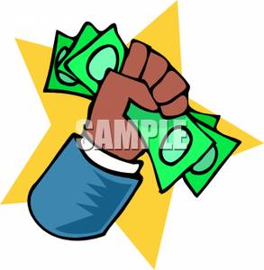 Hand Clutching Money   Royalty Free Clipart Picture