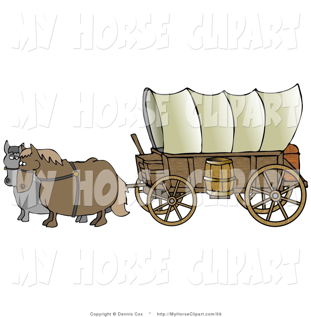 Larger Preview  Clip Art Of Two Horses One Brown One Gray Pulling A