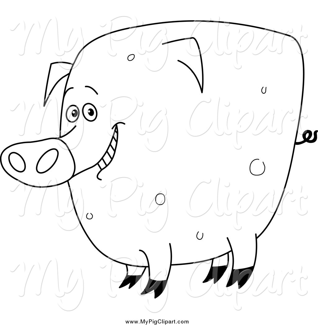 Preview  Swine Clipart Of A Black And White Fat Happy Pig By Yayayoyo    