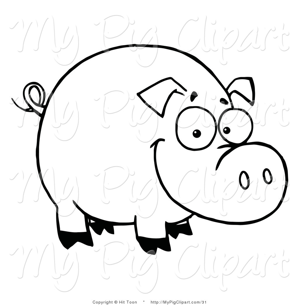 Swine Clipart Of A Coloring Page Outline Of A Happy Smiling Sow By Hit    
