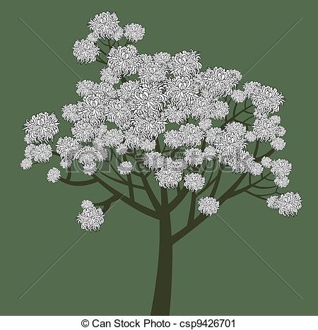 Vector   Vector Graphical Drawing Of Young Flowering Tree   Stock
