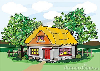 Village House With Hay And Trees Royalty Free Stock Image   Image    