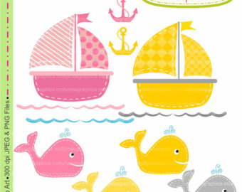 Boat Clip Art  Whale Clip Art  Digital Clip Art Cute Whales And Boat    