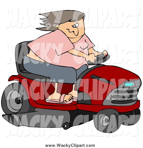 Clipart Of A White Woman Racing A Red Riding Lawn Mower By Dennis Cox