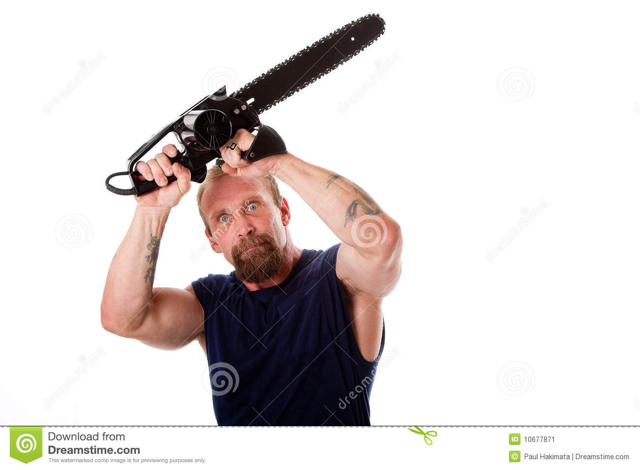 Crazy Guy With Chainsaw Stock Image   Image  10677871