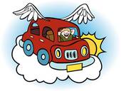 Flying Car On Cloud   Clipart Graphic