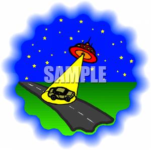 Flying Saucer Abducting A Car Royalty Free Clipart Picture