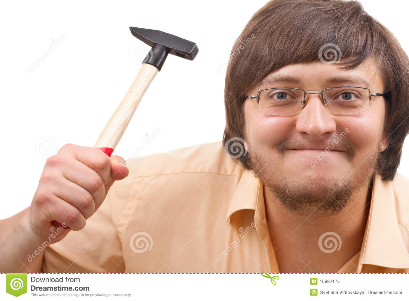 Funny Crazy Guy With A Hammer Royalty Free Stock Photo   Image    