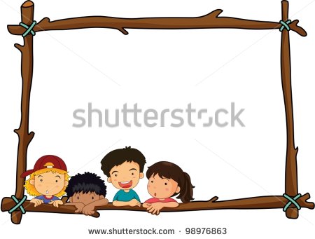 Illustration Of Wooden Stick Border With Kids   Stock Vector
