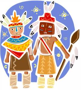 In Headdresses And Traditional Costumes   Royalty Free Clipart Picture
