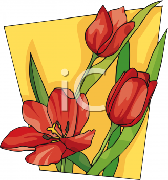 Red Tulips Blooming   Royalty Free Clip Art Illustration