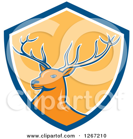 Retro Buck Deer In A Blue White And Yellow Shield By Patrimonio