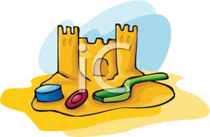 Sandcastle On The Beach With Sand Toys   Royalty Free Clipart Picture